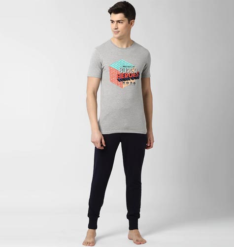 Men Grey & Black Printed Night suit